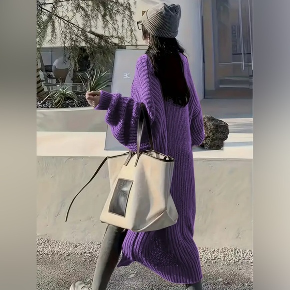 Cozy Purple Knit Long Cardigan Boutique Brand New - Picture 2 of 4